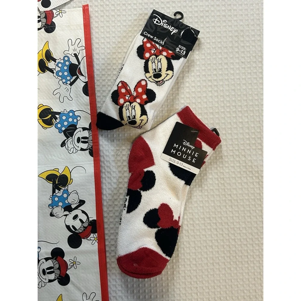 Disney - NEW - Minnie Mouse - Crew Socks (Set Of 2) + NEW Reusable Minnie Tote
